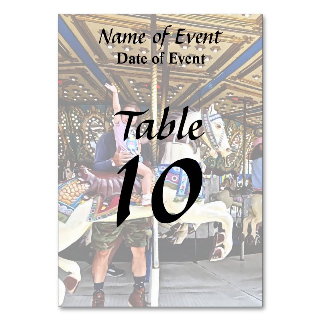 Little Girl Waving Hi From Carousel Table Number (Back)