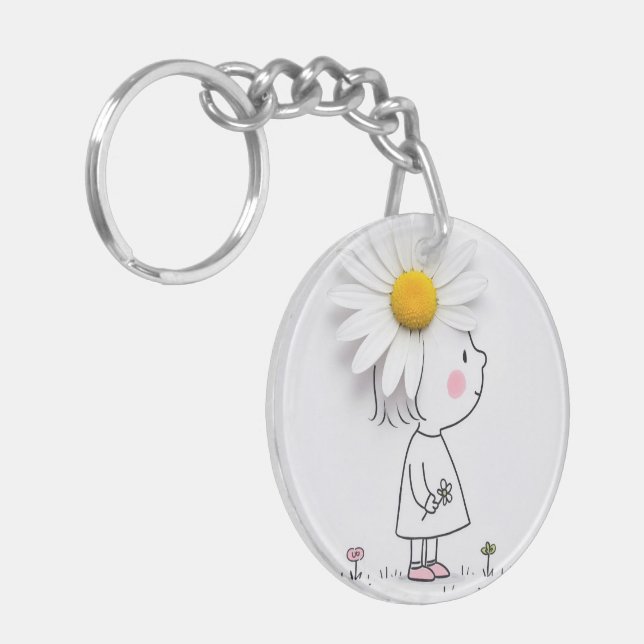 Little Girl Wearing a White Daisy On Her Head Keychain (Front Left)