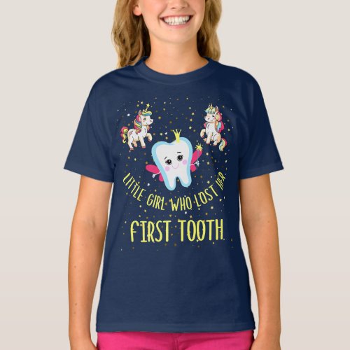 Little Girl Who Lost Her First Tooth Funny Tooth  T_Shirt