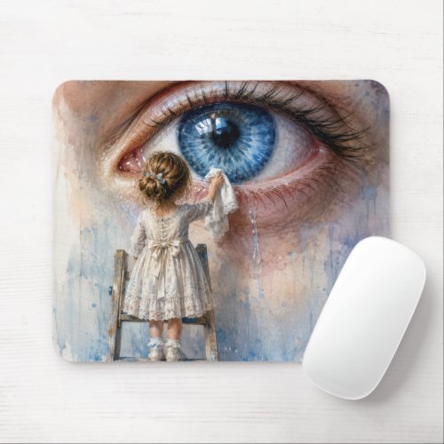 Little Girl Wiping a Tear Away Mouse Pad