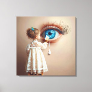 Little Girl Wiping Tears Away Canvas Print