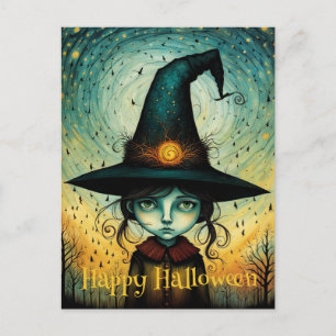 Little Girl Witch Hat Halloween  Postcard