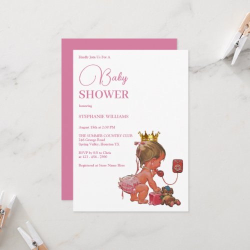 Little Girl With A Crown Baby Shower Invitation