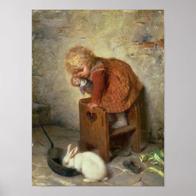 Little Girl with a Rabbit Poster | Zazzle