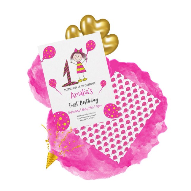 Little girl with balloons invitation (Creator Uploaded)