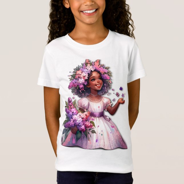 Little Girl With Beautiful Spring Flowers T-Shirt (Front)