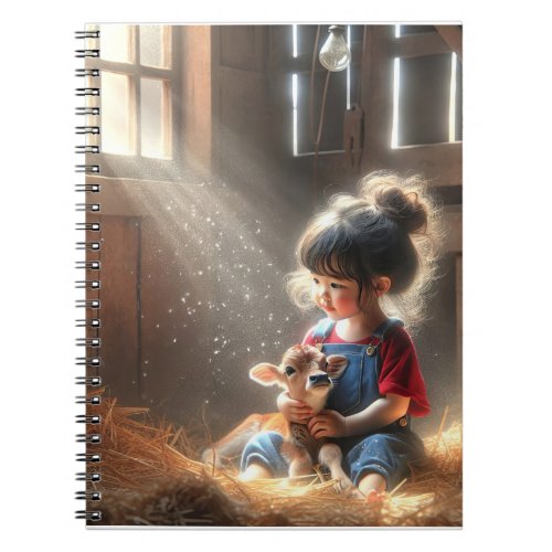 Little Girl With Calf In Barn Notebook