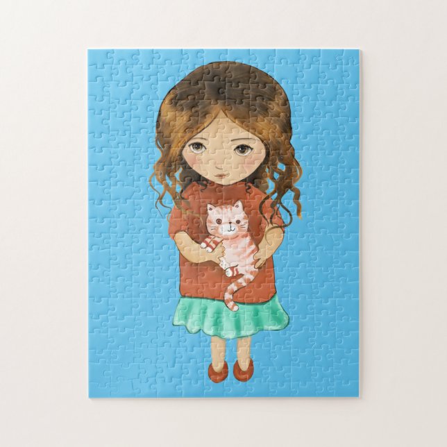 LITTLE GIRL WITH CAT ART JIGSAW PUZZLE (Vertical)