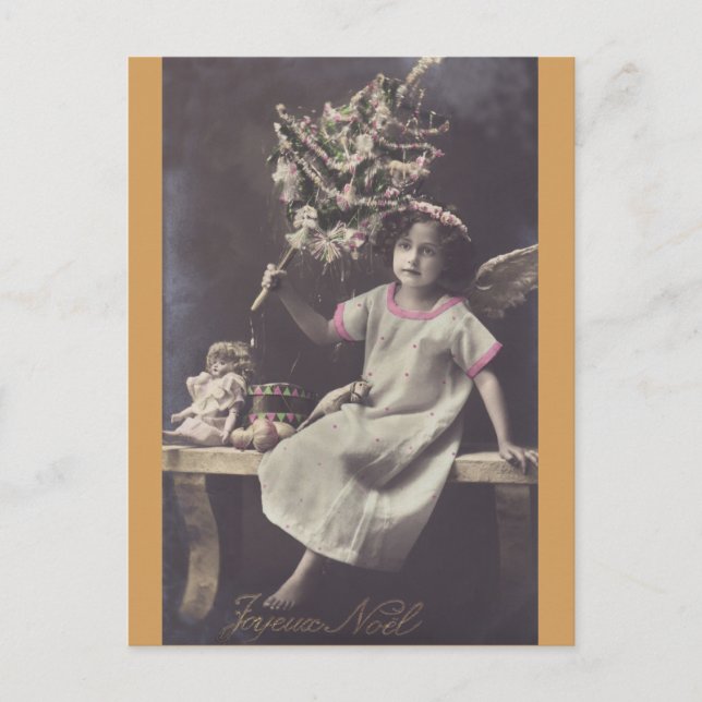 Little Girl with Christmas Tree vintage postcard (Front)