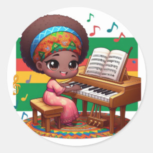 little girl with colorful piano classic round sticker