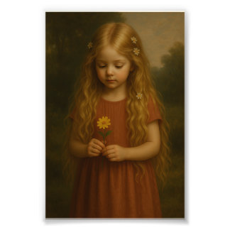 Little Girl with Daisy Flower Photo Print