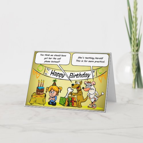 Little Girl With Dog Parents Funny Birthday Card