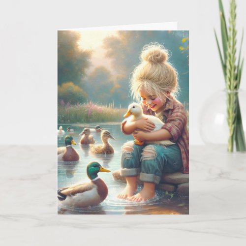 Little Girl With Ducks for Birthday Card