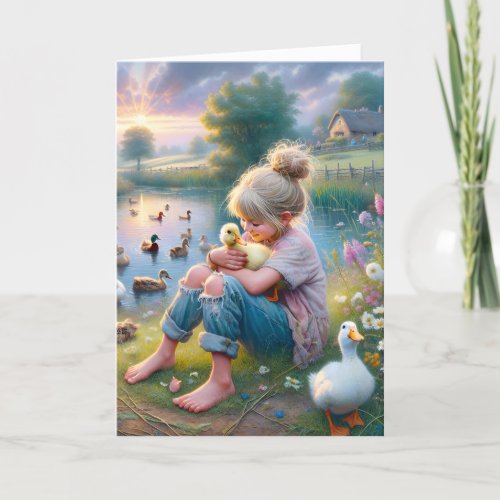 Little Girl With Ducks for Birthday Card