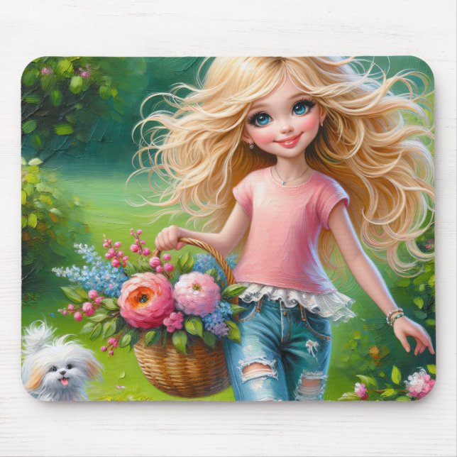 Little Girl With Flower Basket Mouse Pad (Front)