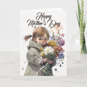 Little Girl With Flower Bouquet, Mothers Day Card