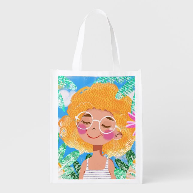 Little Girl with Flowers Grocery Bag (Front)