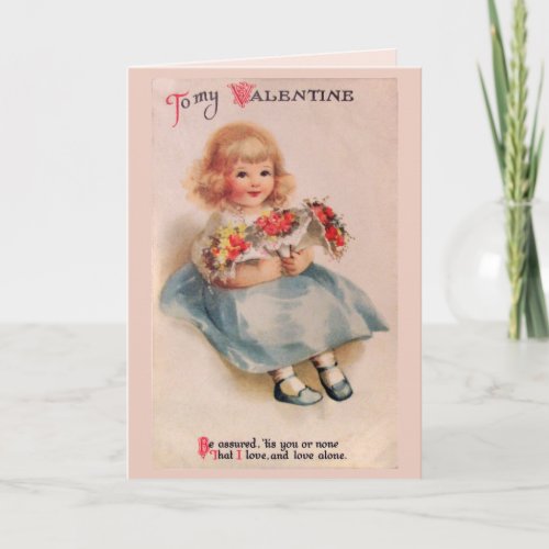 Little Girl with Flowers Valentine Greeting Card
