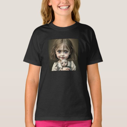 Little Girl with Haunting Eyes Kids Halloween T_Shirt