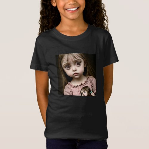 Little Girl with Haunting Eyes Kids Halloween T_Shirt