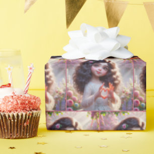 Little Girl With Heart Sign Wrapping Paper