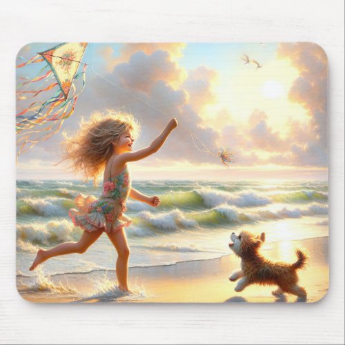 Little Girl With Kite On A Beach Mouse Pad