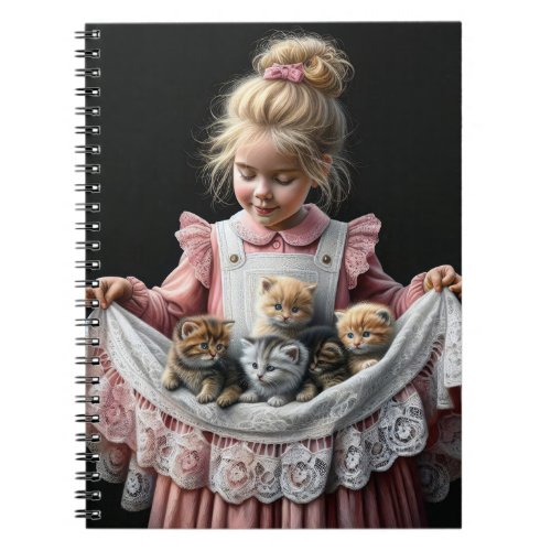 Little Girl With Kittens In Her Apron Notebook