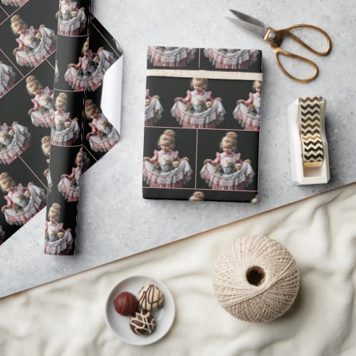 Little Girl With Kittens In Her Apron Wrapping Paper