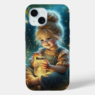 Little Girl With Lightning Bugs iPhone 15 Case