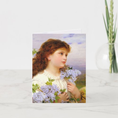 Little Girl with Lilac Bouquet Vintage Blank Card