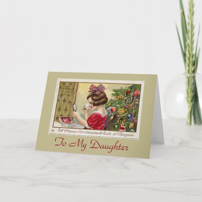 Little Girl with Makeup Mirror Daughter Christmas Holiday Card (Front)