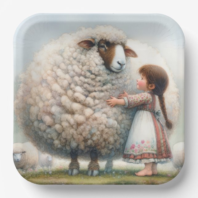 Little Girl With Oversized Ewe Paper Plates (Front)