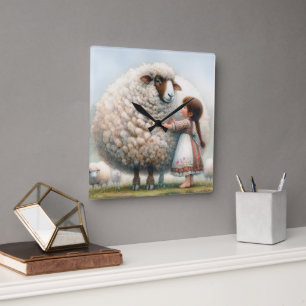 Little Girl With Oversized Ewe Square Wall Clock