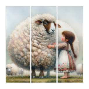 Little Girl With Oversized Ewe Triptych