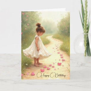 Little Girl With Pink Hearts Birthday Card