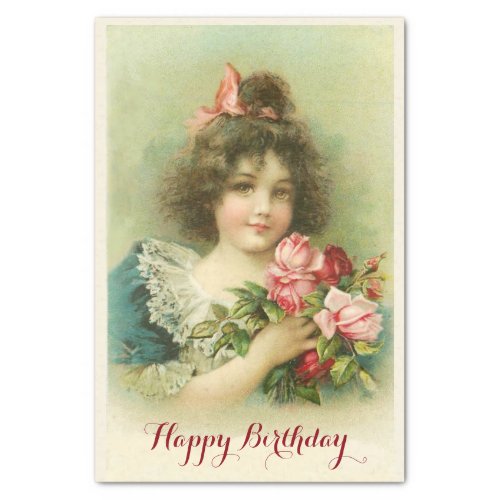 Little Girl with Pink Roses Birthday Tissue Paper