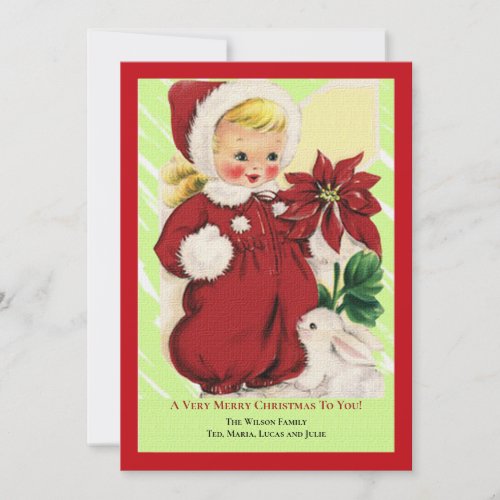 Little Girl With Poinsettia ChristmasGreeting Card