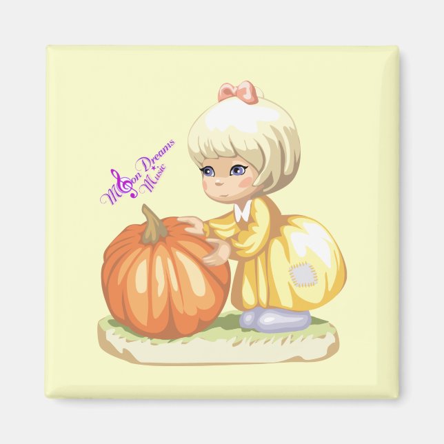 Little Girl with Pumpkin Square Magnet (Front)