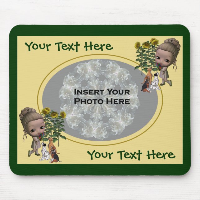 Little Girl With Puppies Photo Mouse Pad (Front)