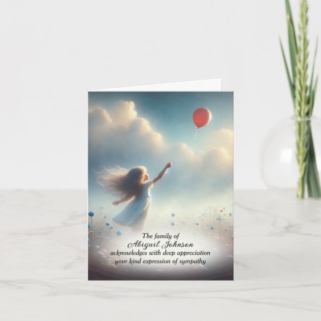 Little Girl With Red Balloon Sympathy Thank You (Front)