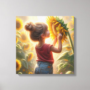 Little Girl With Sunflower Canvas Print