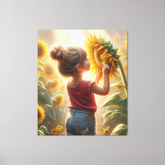 Little Girl With Sunflower Canvas Print (Front)