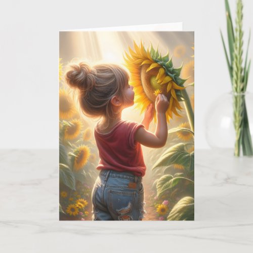 Little Girl With Sunflower Glow Card