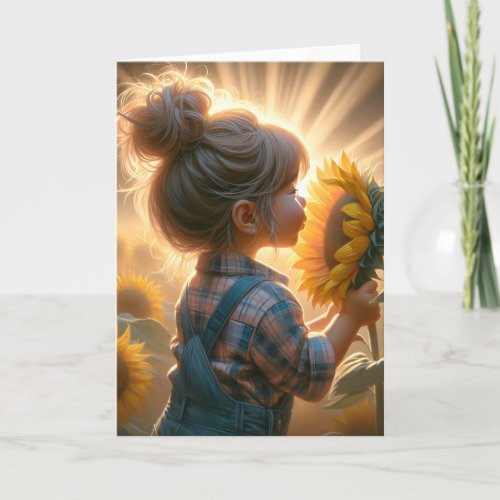Little Girl With Sunflower Glow Card