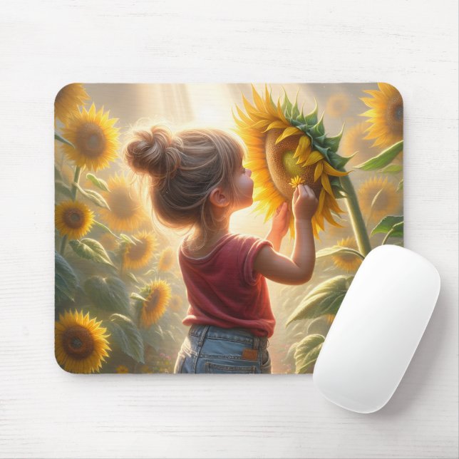 Little Girl With Sunflower Glow Mouse Pad (With Mouse)