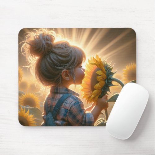 Little Girl With Sunflower Mouse Pad