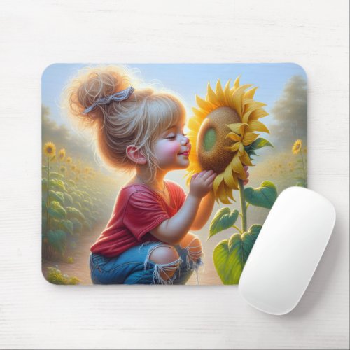 Little Girl With Sunflower Mouse Pad