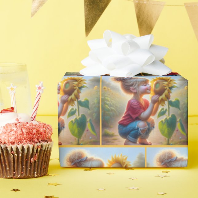 Little Girl With Sunflower Wrapping Paper (Birthday Party)
