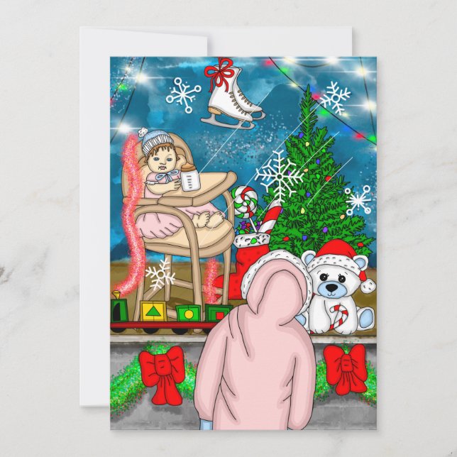 Little Girl with Teddy Bear and Christmas Window (Front)