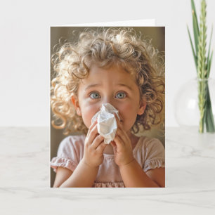 Little Girl With Tissue For Get Well Soon Card